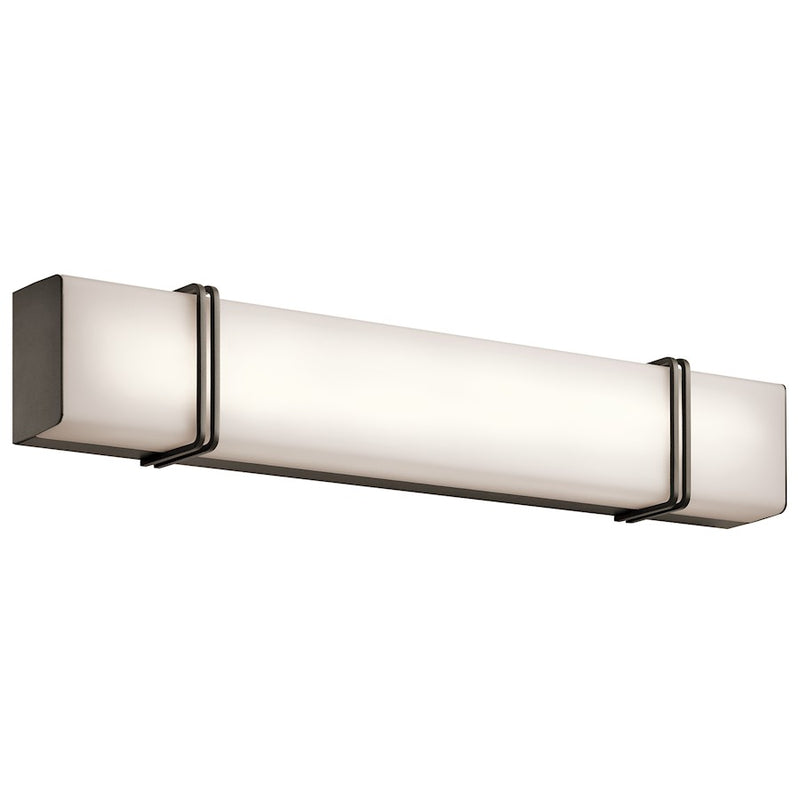 Kichler Impello 30in 1-Light LED Linear Bath Light | Contemporary Olde Bronze and Satin Etched White Glass | Bathroom Vanity | Model 45839OZLED