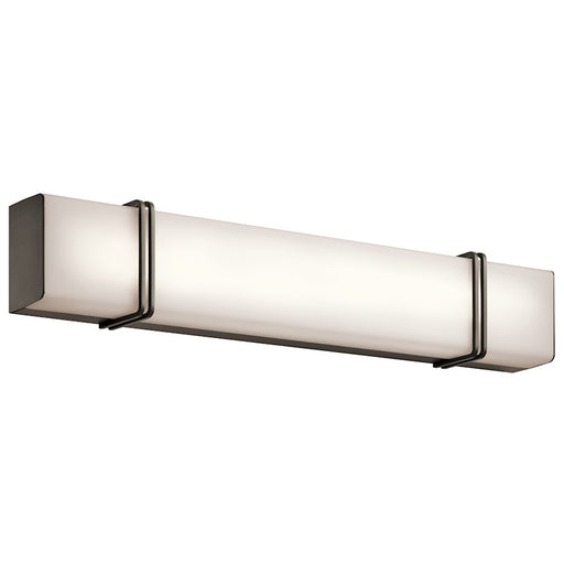 Kichler Impello 30in 1-Light LED Linear Bath Light | Contemporary Olde Bronze and Satin Etched White Glass | Bathroom Vanity | Model 45839OZLED