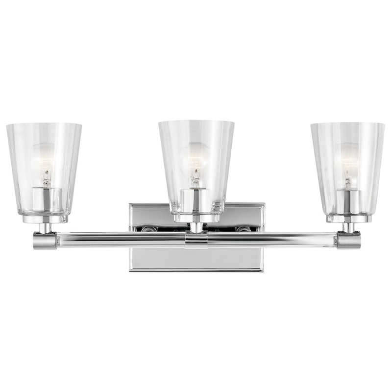 Kichler Audrea 24in 3-Light Bath Vanity Light | Transitional Chrome and White Glass | Bathroom Vanity & Powder Room | Model 45868CH