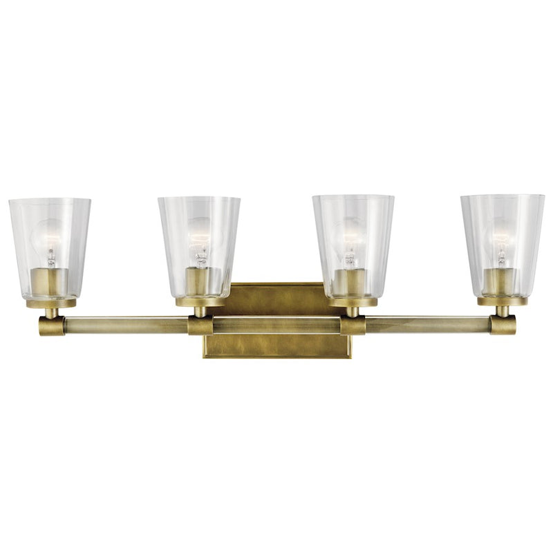 Kichler Audrea 4-Light Bath Vanity Light | Transitional Natural Brass | Bathroom & Powder Room | W 30 x H 10 x D 6 in | Model 45869NBR