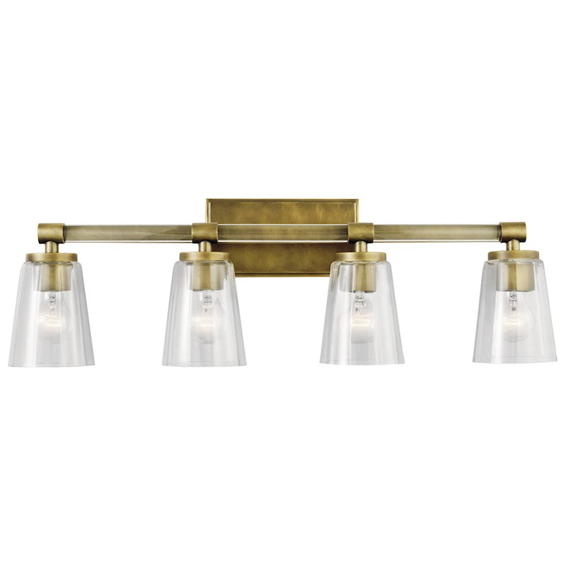 Kichler Audrea 4-Light Bath Vanity Light | Transitional Natural Brass | Bathroom & Powder Room | W 30 x H 10 x D 6 in | Model 45869NBR