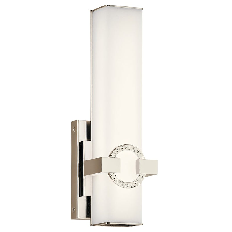 Kichler Bordeaux 14in LED Wall Sconce | Polished Nickel and Clear Glass | Bathroom & Hallway | 4 x 4 x 14 in | Model 45876PNLED