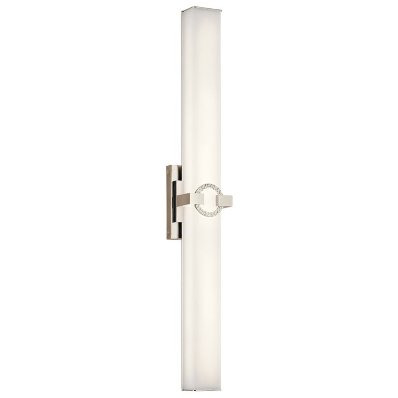 Kichler Bordeaux 32in 1-Light Linear Bath LED | Contemporary Polished Nickel and White Glass | Bathroom Vanity & Mirror Light | Model 45878PNLED