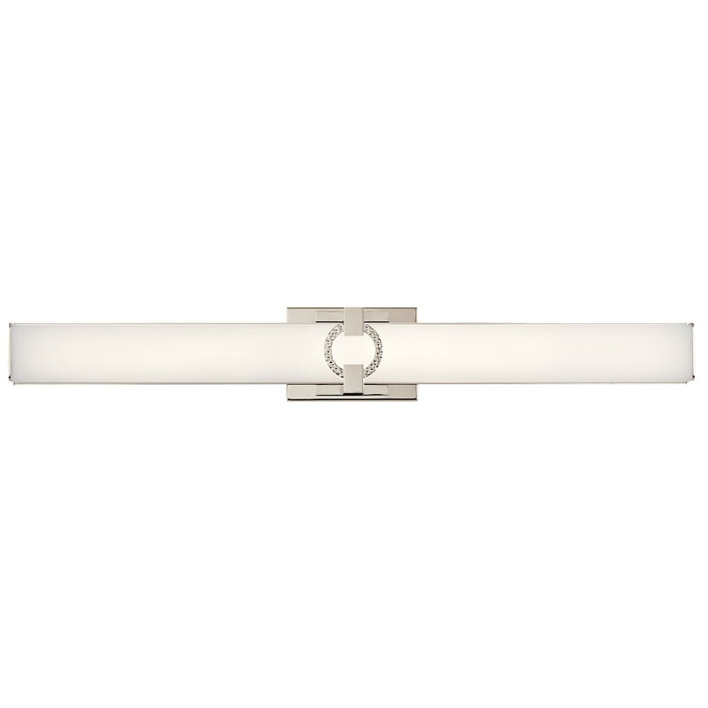 Kichler Bordeaux 32in 1-Light Linear Bath LED | Contemporary Polished Nickel and White Glass | Bathroom Vanity & Mirror Light | Model 45878PNLED