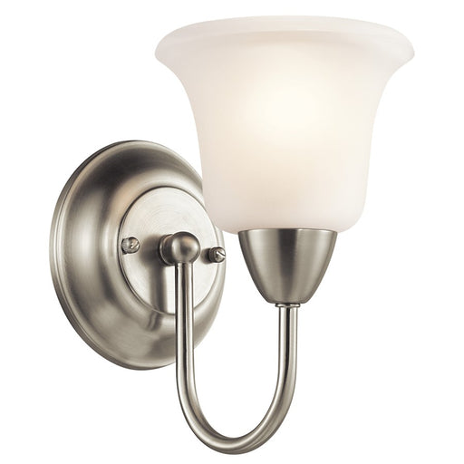 Kichler Nicholson 1-Light Wall Sconce | Transitional Brushed Nickel and Satin Etched Glass | Hallway & Bathroom Accent | 6 x 10 in | Model 45881NI