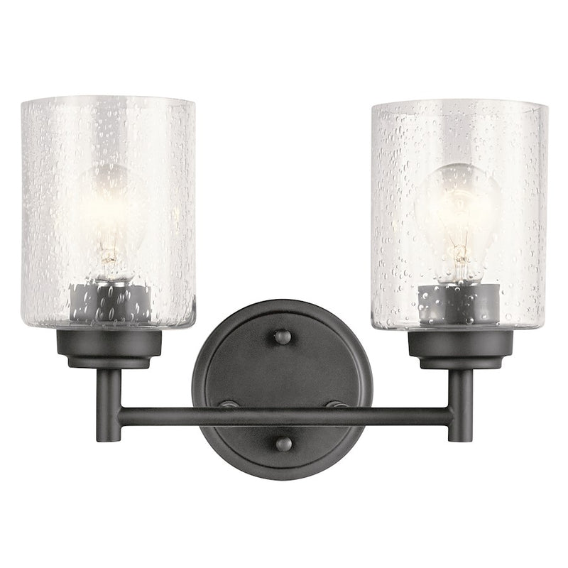 Kichler Winslow 12.75in 2-Light Vanity Light | Modern Black Steel and Clear Seeded Glass | Bathroom Vanity Light | 12.75 x 9.25 x 6.5 in | Model 45885BK