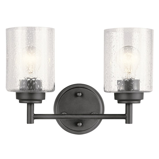 Kichler Winslow 12.75in 2-Light Vanity Light | Modern Black Steel and Clear Seeded Glass | Bathroom Vanity Light | 12.75 x 9.25 x 6.5 in | Model 45885BK
