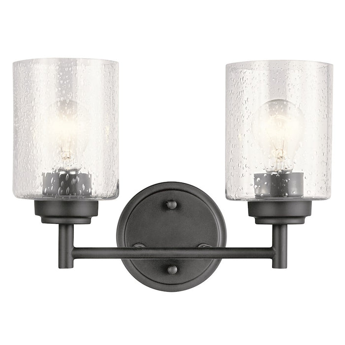Kichler Winslow 12.75in 2-Light Vanity Light | Modern Black Steel and Clear Seeded Glass | Bathroom Vanity Light | 12.75 x 9.25 x 6.5 in | Model 45885BK