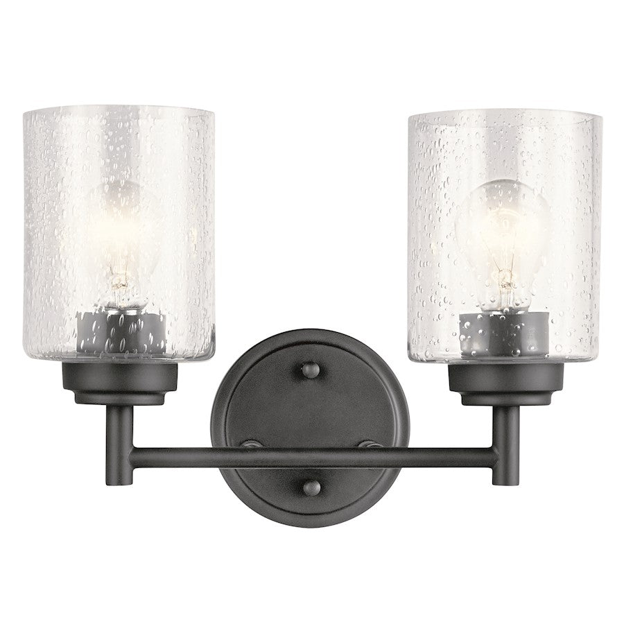 Kichler Winslow 12.75in 2-Light Vanity Light | Modern Black Steel and Clear Seeded Glass | Bathroom Vanity Light | 12.75 x 9.25 x 6.5 in | Model 45885BK
