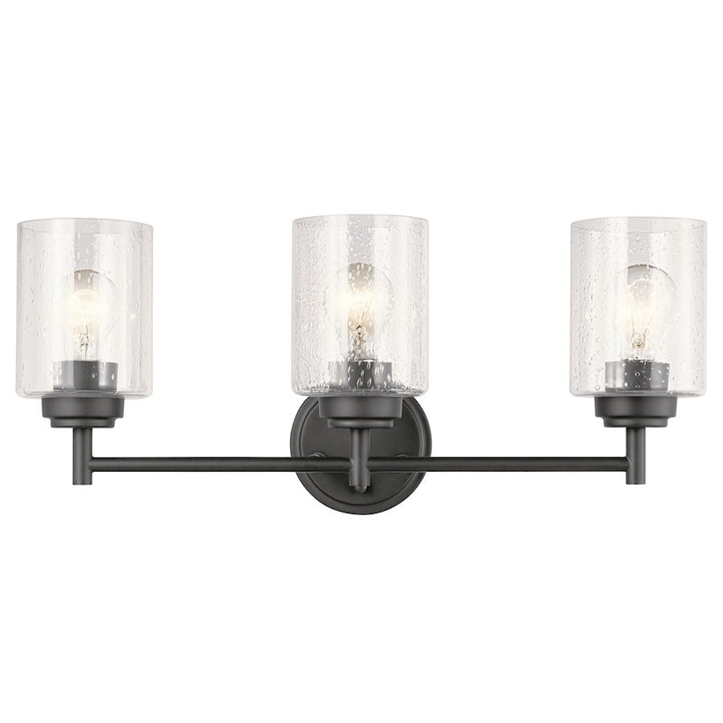 Kichler Winslow 22in 3-Light Vanity Light | Modern Black and Clear Seeded Glass | Bathroom Vanity | 21.5 x 9.25 in | Model 45886BK