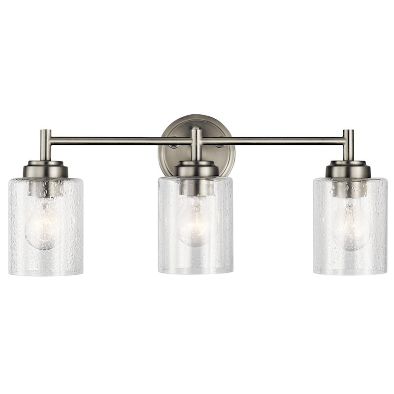 Kichler Winslow 3-Light Bathroom Vanity Light | Brushed Nickel Steel | Bathroom & Powder Room Vanity | 21.5in Wide Damp Rated | Model 45886NI