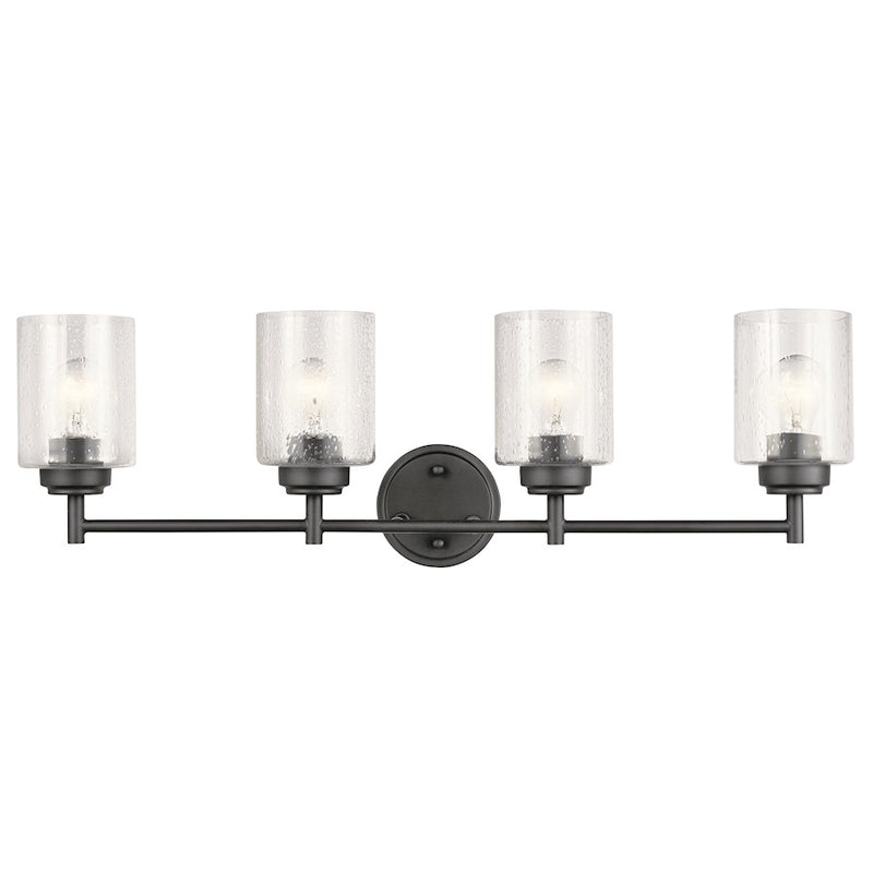 Kichler Winslow 22in 3-Light Vanity Light | Modern Black and Clear Seeded Glass | Bathroom Vanity | 21.5 x 9.25 in | Model 45886BK