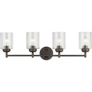 Kichler Winslow 30in 4-Light Bathroom Vanity Light | Industrial Natural Brass and Clear Seeded Glass | Bathroom Vanity | Model 45887NBR