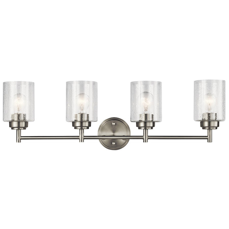 Kichler Winslow 30in 4-Light Bathroom Vanity Light | Transitional Brushed Nickel | Bathroom Vanity & Powder Room | 30 x 6.5 x 9.25 in | Model 45887NI