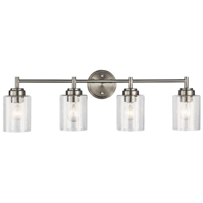 Kichler Winslow 30in 4-Light Bathroom Vanity Light | Transitional Brushed Nickel | Bathroom Vanity & Powder Room | 30 x 6.5 x 9.25 in | Model 45887NI