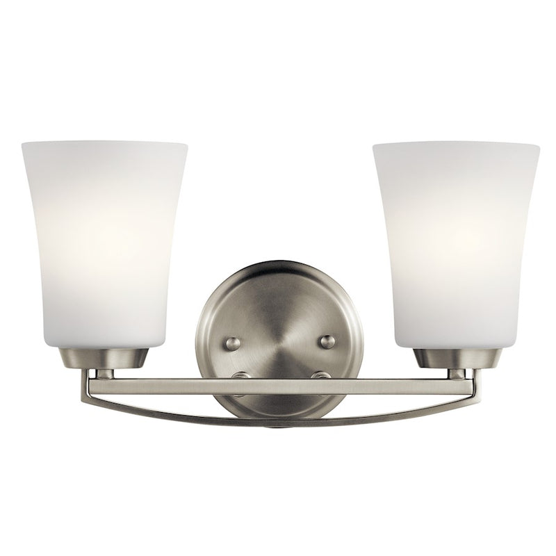 Kichler Tao 14in 2-Light Bath Vanity Light | Transitional Brushed Nickel | Bathroom & Powder Room | 14 x 6 x 8 in | Model 45889NI