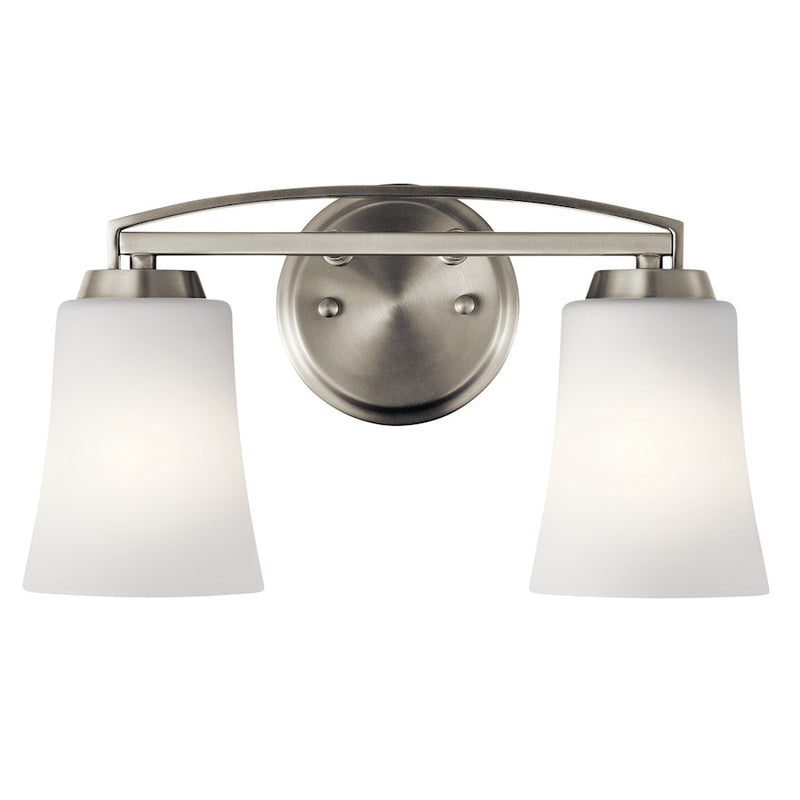 Kichler Tao 14in 2-Light Bath Vanity Light | Transitional Brushed Nickel | Bathroom & Powder Room | 14 x 6 x 8 in | Model 45889NI