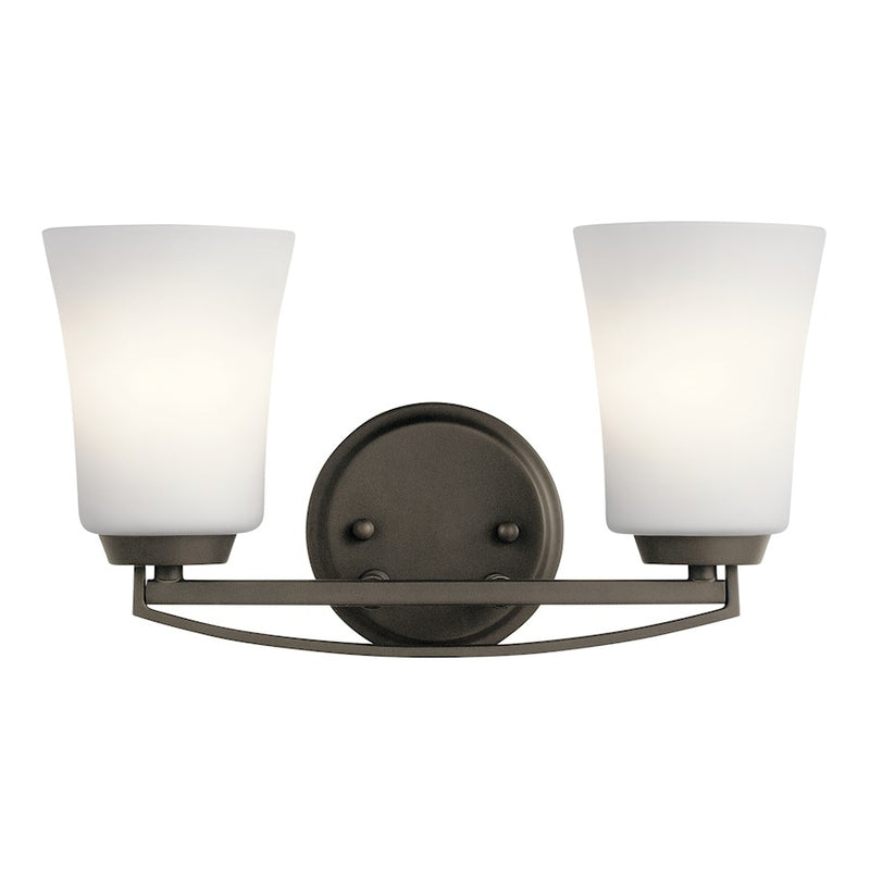 Kichler Tao 14in 2-Light Bath Vanity Light | Transitional Olde Bronze | Bathroom & Powder Room | 14 x 6 x 8 in | Model 45889OZ