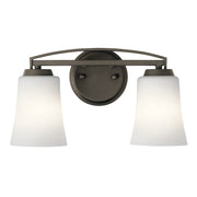 Kichler Tao 14in 2-Light Bath Vanity Light | Transitional Olde Bronze | Bathroom & Powder Room | 14 x 6 x 8 in | Model 45889OZ