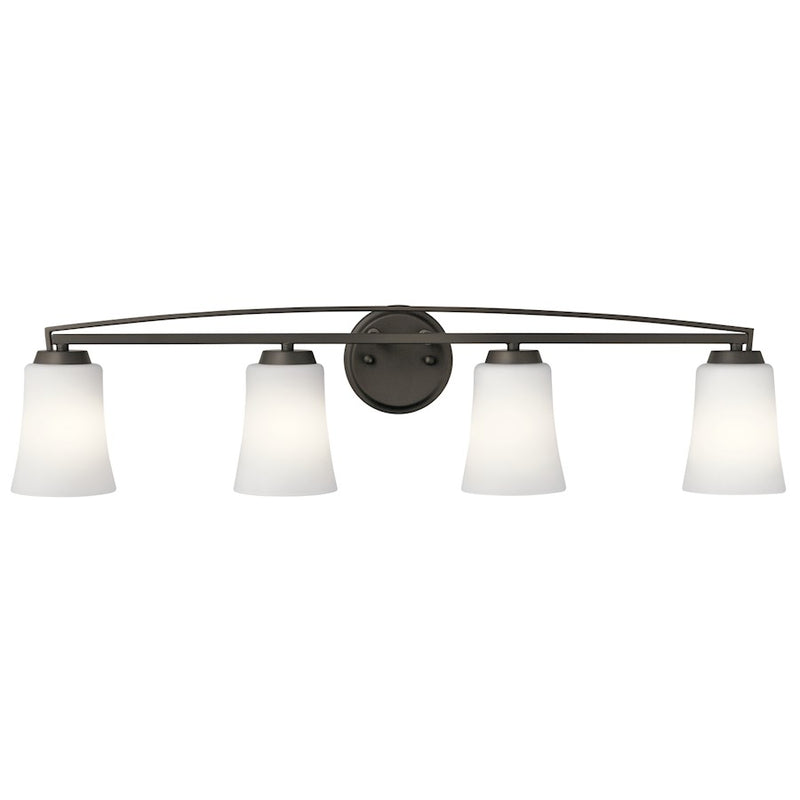 Kichler Tao 34in 4-Light Bath Vanity Light | Transitional Olde Bronze | Bathroom & Hallway | 6.5 x 34 x 8 in | Model 45891OZ