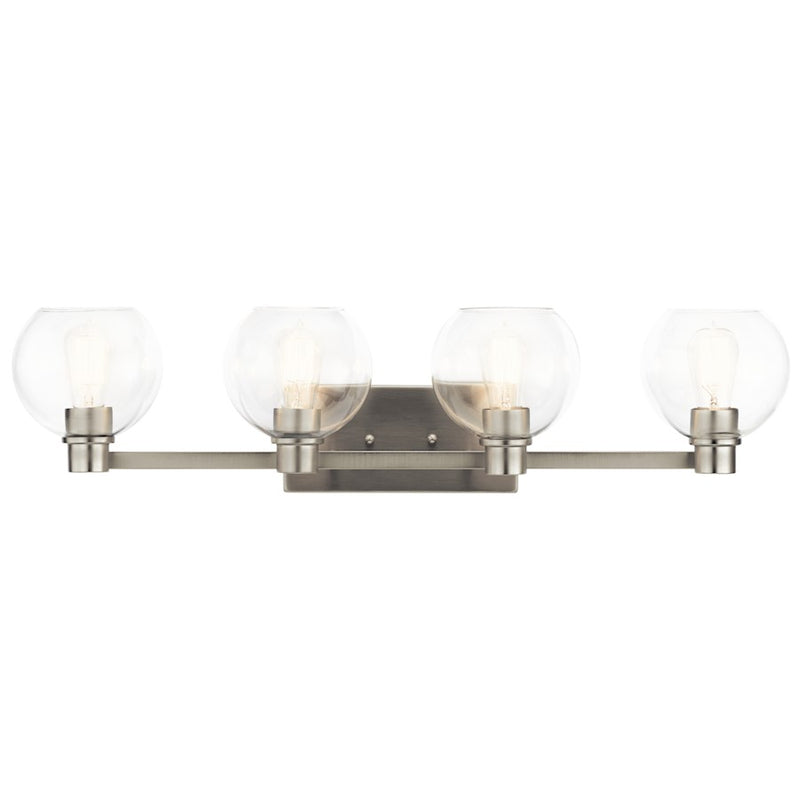 Kichler Harmony 34in 4-Light Bath Vanity | Transitional Brushed Nickel | Bathroom Vanity & Powder Room | 33.5 x 8.25 x 7.5 in | Model 45895NI
