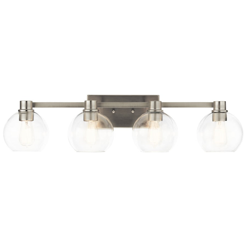 Kichler Harmony 34in 4-Light Bath Vanity | Transitional Brushed Nickel | Bathroom Vanity & Powder Room | 33.5 x 8.25 x 7.5 in | Model 45895NI
