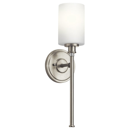 Kichler Joelson 5in 1-Light Wall Sconce | Transitional Brushed Nickel and Satin Etched Opal Glass | Hallway & Bathroom | 5 x 18 in | Model 45921NI