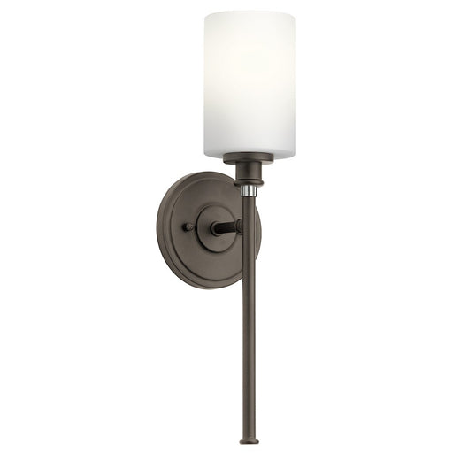 Kichler Joelson 5in 1-Light Wall Sconce | Transitional Olde Bronze and Satin Etched Opal Glass | Hallway & Bathroom Accent | 18.25 in | Model 45921OZ
