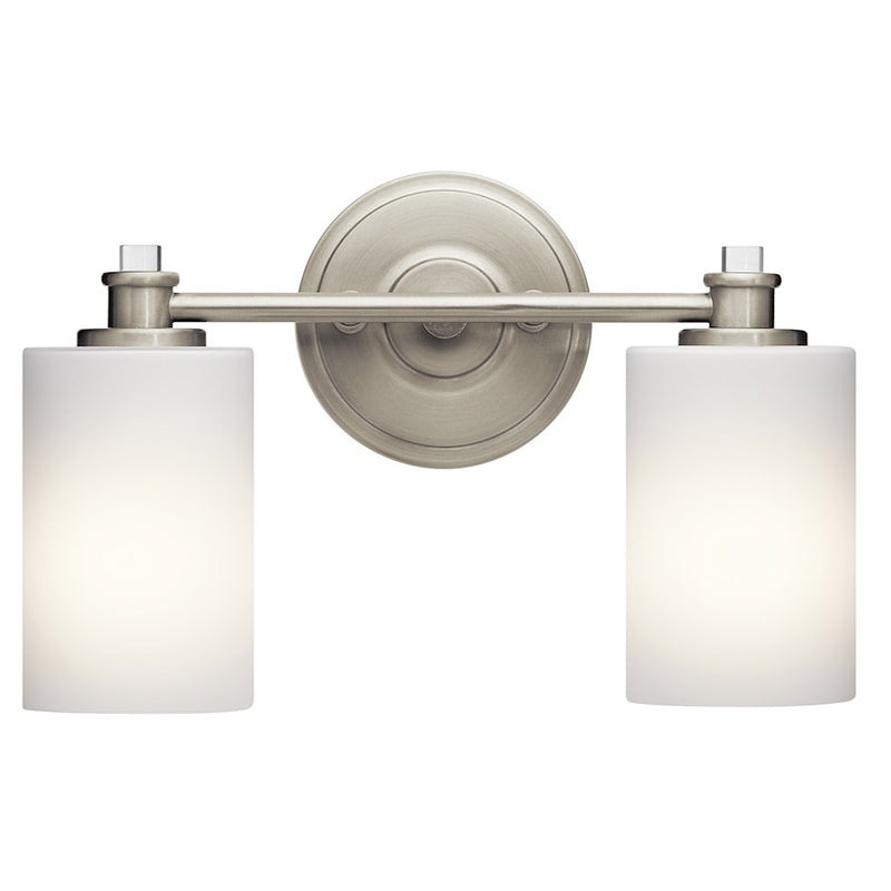 Kichler Joelson 2-Light Bath Vanity | Transitional Brushed Nickel with Opal Glass | Bathroom & Powder Room | 14 x 5.25 x 9.25 in | Model 45922NI