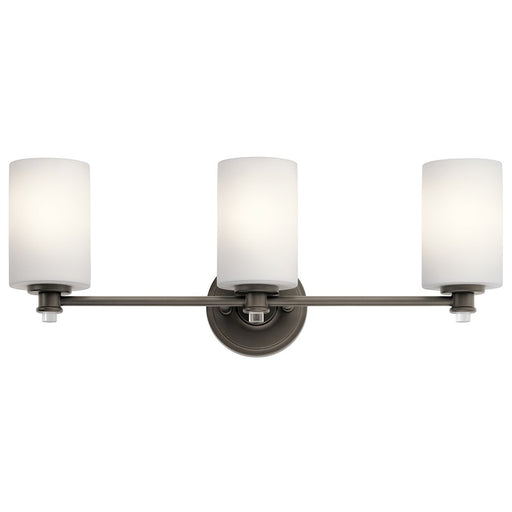 Kichler Joelson 24in 3-Light Vanity Light | Transitional Olde Bronze and Satin Etched Cased Opal Glass | Bathroom Vanity | 24 x 9 in | Model 45923OZ