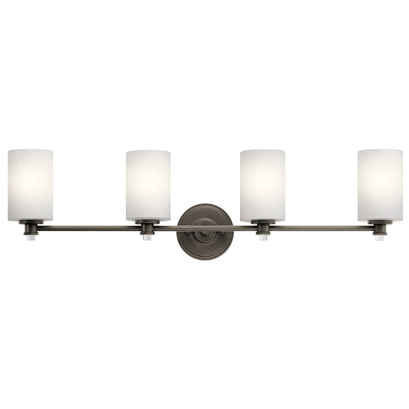 Kichler Joelson 34in 4-Light Vanity Light | Transitional Olde Bronze and Satin Etched Opal Glass | Bathroom Vanity | Model 45924OZ