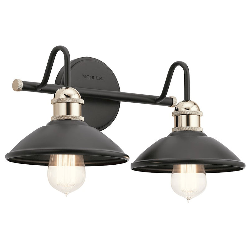 Kichler Clyde 16.75in 2-Light Vanity Light | Industrial Black Steel | Bathroom Vanity & Powder Room | 16.75 x 7.25 x 8.25 in | Model 45944BK