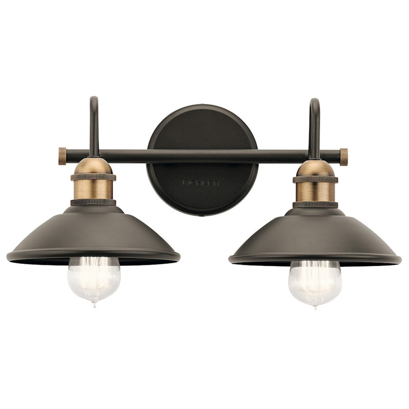 Kichler Clyde 17in 2-Light Vanity Light | Rustic Olde Bronze | Bathroom Vanity | 17 x 8 x 7 in | Model 45944OZ