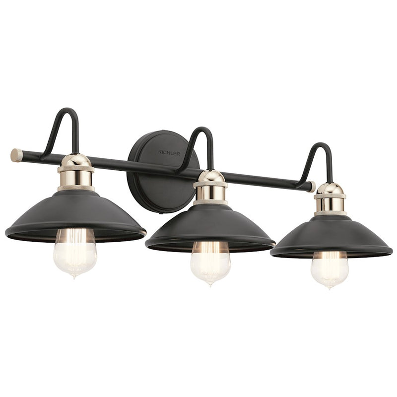 Kichler Clyde 26in 3-Light Vanity Light | Industrial Black Steel | Bathroom Vanity | 26 x 7 in | Model 45945BK