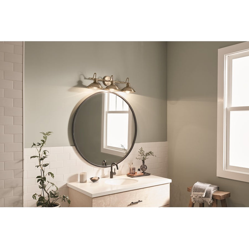 Kichler Clyde 3-Light 26.5in Vanity Light | Industrial Champagne Bronze Steel | Bathroom & Powder Room Illumination | Model 45945CPZ