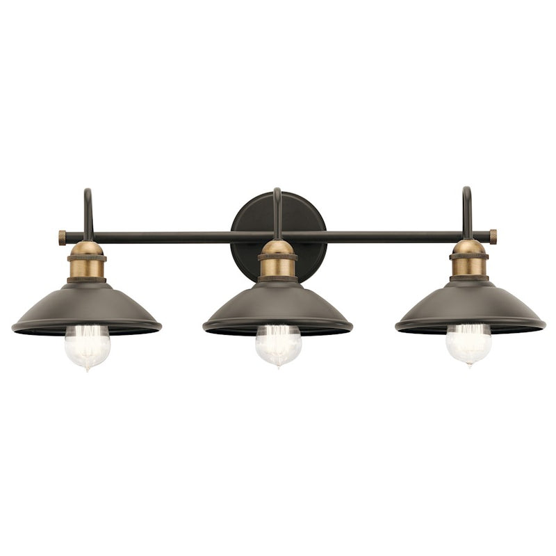 Kichler Clyde 26in 3-Light Bath Vanity Light | Rustic Olde Bronze | Bathroom & Powder Room | 26.25 x 8.25 x 7.25 in | Model 45945OZ