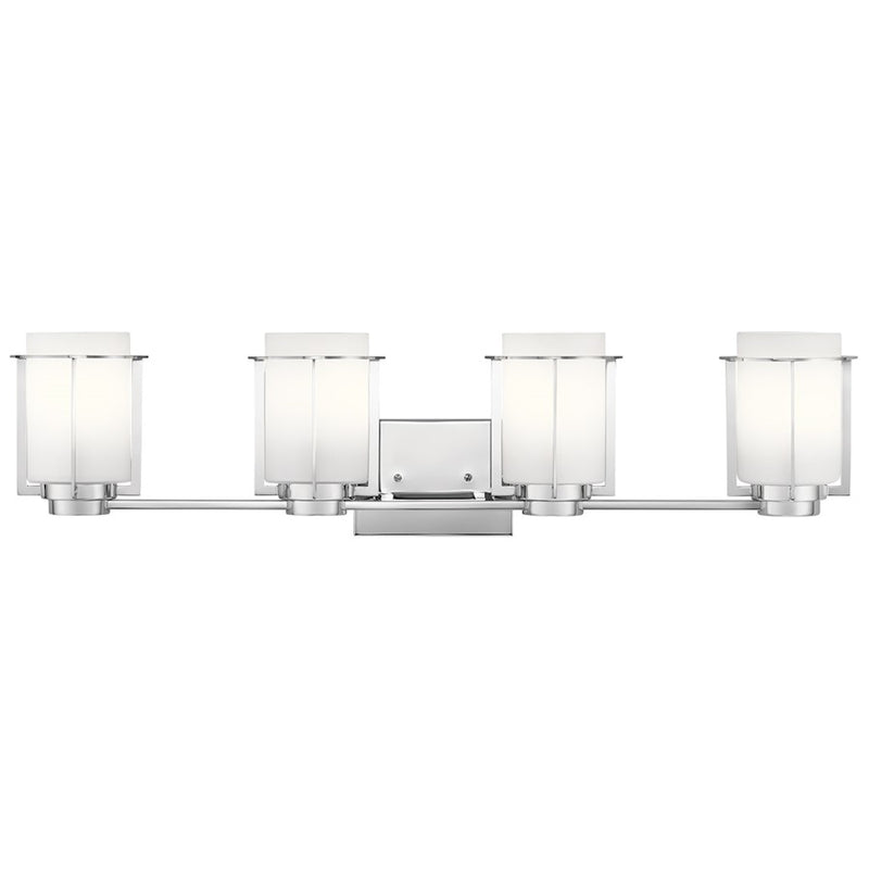 Kichler Chagrin 33in 4-Light Bath Vanity Light | Nautical Chrome Steel with White Glass | Bathroom Vanity | 33 x 8 x 8 in | Model 45949CH
