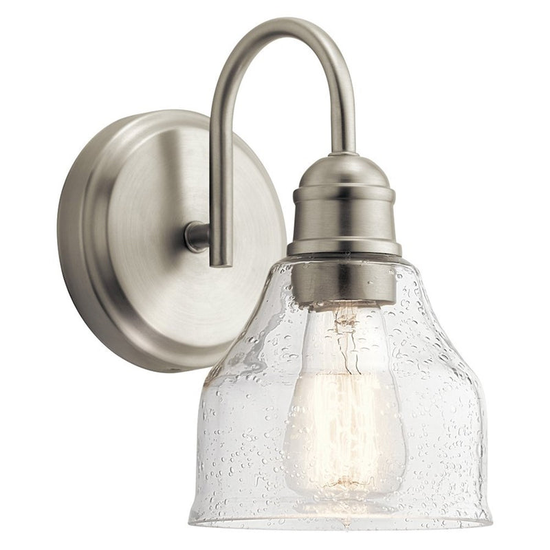Kichler Avery 1-Light Wall Sconce | Brushed Nickel and Clear Seeded Glass | Bathroom & Hallway Accent | 5.5 x 9.25 in | Model 45971NI