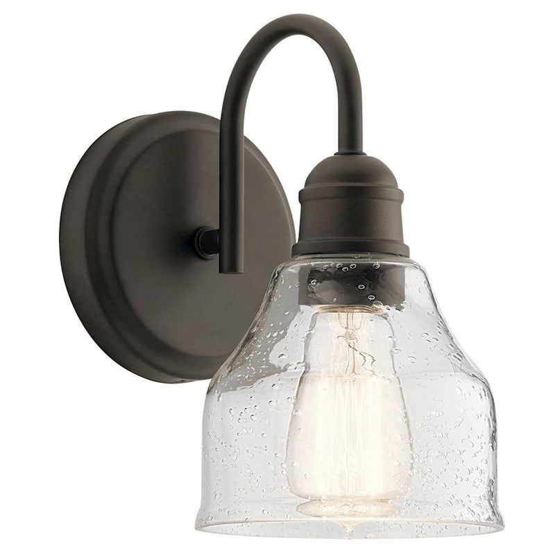 Kichler Avery 6in 1-Light Wall Sconce | Industrial Olde Bronze and Clear Seeded Glass | Bathroom & Hallway | 6 x 9 in | Model 45971OZ