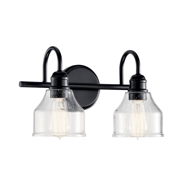 Kichler Avery 15in 2-Light Vanity Light | Industrial Black Steel & Clear Seeded Glass | Bathroom Vanity Light | 75W Each, E26, Dimmable | Model 45972BK