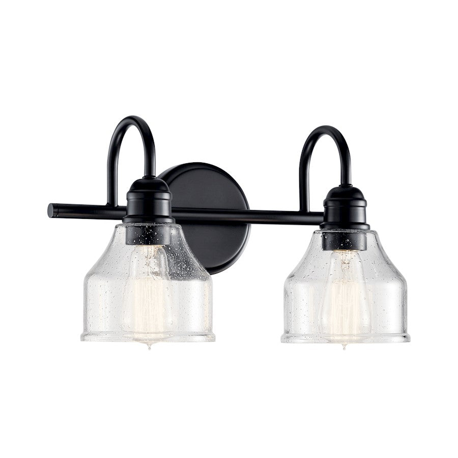 Kichler Avery 15in 2-Light Vanity Light | Industrial Black Steel & Clear Seeded Glass | Bathroom Vanity Light | 75W Each, E26, Dimmable | Model 45972BK