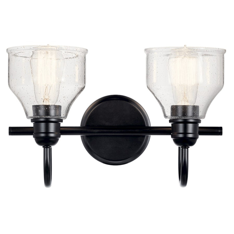 Kichler Avery 15in 2-Light Vanity Light | Industrial Black Steel & Clear Seeded Glass | Bathroom Vanity Light | 75W Each, E26, Dimmable | Model 45972BK
