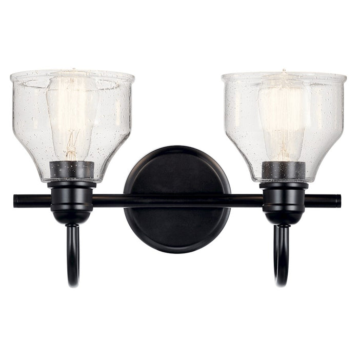 Kichler Avery 15in 2-Light Vanity Light | Industrial Black Steel & Clear Seeded Glass | Bathroom Vanity Light | 75W Each, E26, Dimmable | Model 45972BK