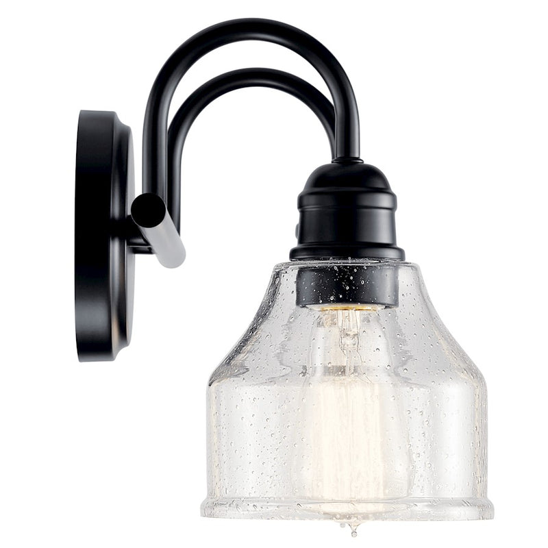 Kichler Avery 15in 2-Light Vanity Light | Industrial Black Steel & Clear Seeded Glass | Bathroom Vanity Light | 75W Each, E26, Dimmable | Model 45972BK