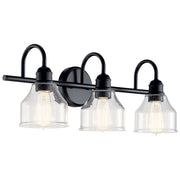 Kichler Avery 24in 3-Light Vanity Light | Industrial Black Steel and Clear Seeded Glass | Bathroom Vanity | 24 x 10 in | Model 45973BK