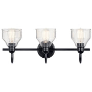 Kichler Avery 24in 3-Light Vanity Light | Industrial Black Steel and Clear Seeded Glass | Bathroom Vanity | 24 x 10 in | Model 45973BK