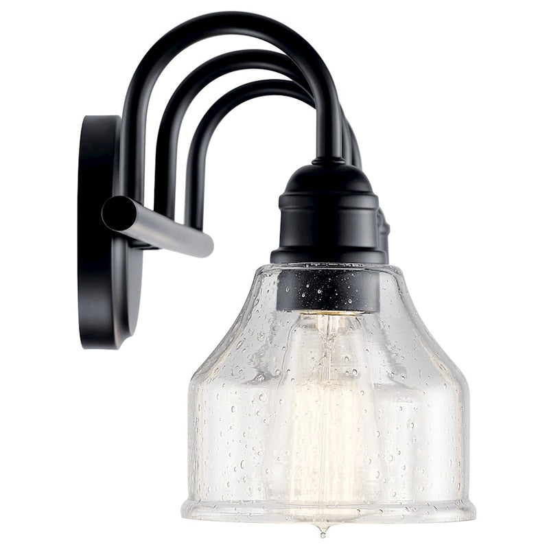 Kichler Avery 24in 3-Light Vanity Light | Industrial Black Steel and Clear Seeded Glass | Bathroom Vanity | 24 x 10 in | Model 45973BK