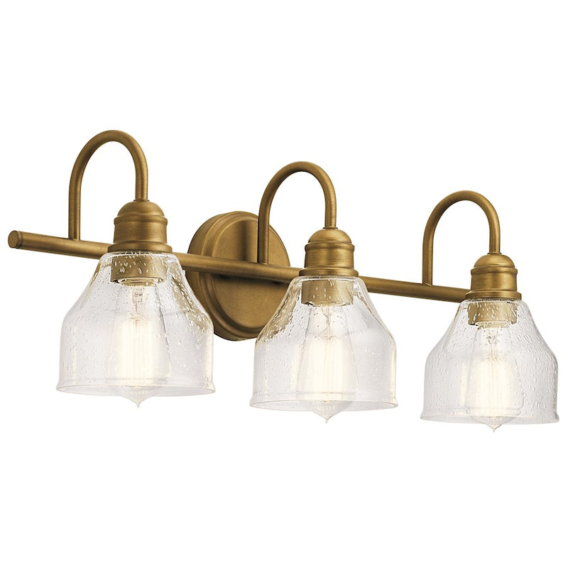 Kichler Avery 24in 3-Light Vanity Light | Natural Brass and Clear Seeded Glass | Bathroom Vanity | 24 x 9.25 in | Model 45973NBR