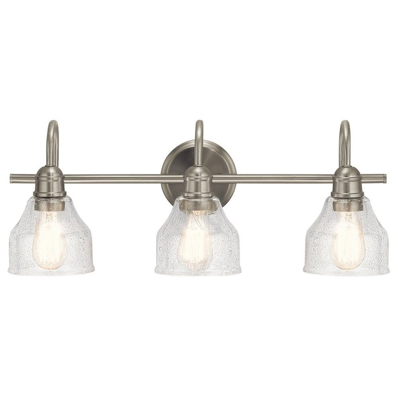 Kichler Avery 24in 3-Light Vanity Light | Brushed Nickel and Clear Seeded Glass | Bathroom Vanity | 24 x 9 in | Model 45973NI