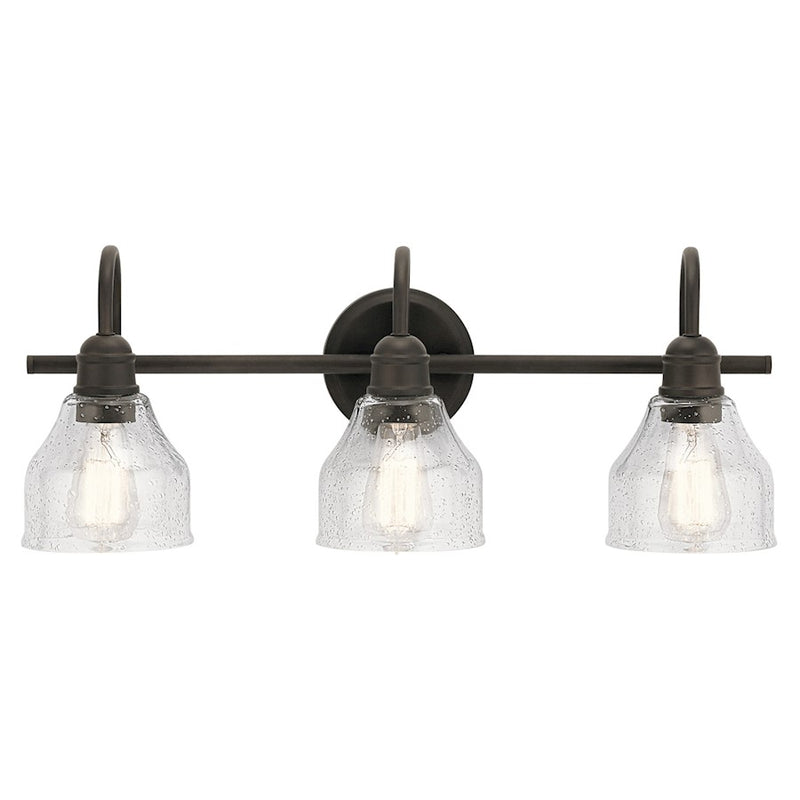 Kichler Avery 24in 3-Light Bath Vanity | Traditional Olde Bronze and Clear Seeded Glass | Bathroom Vanity | 24 x 9 in | Model 45973OZ